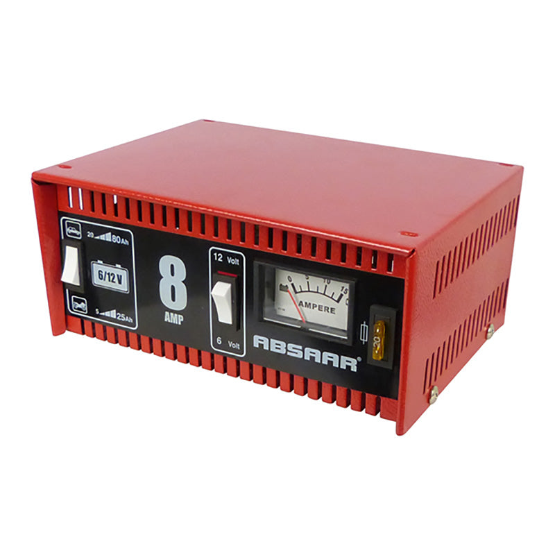 Absaar, Semi-professionel Batterioplader 6/12V 8A - Metalhus - Auto/Motorcykel