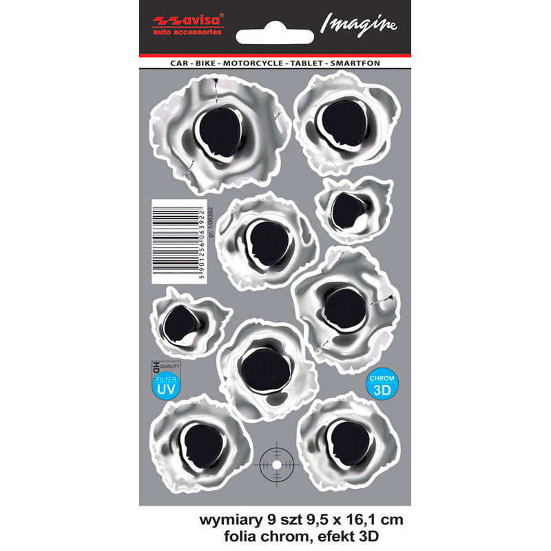 Avisa, Shotgun Traces 3D Krom AutoTattoo Sticker - 9,5 x 16,1 cm - UV Filter