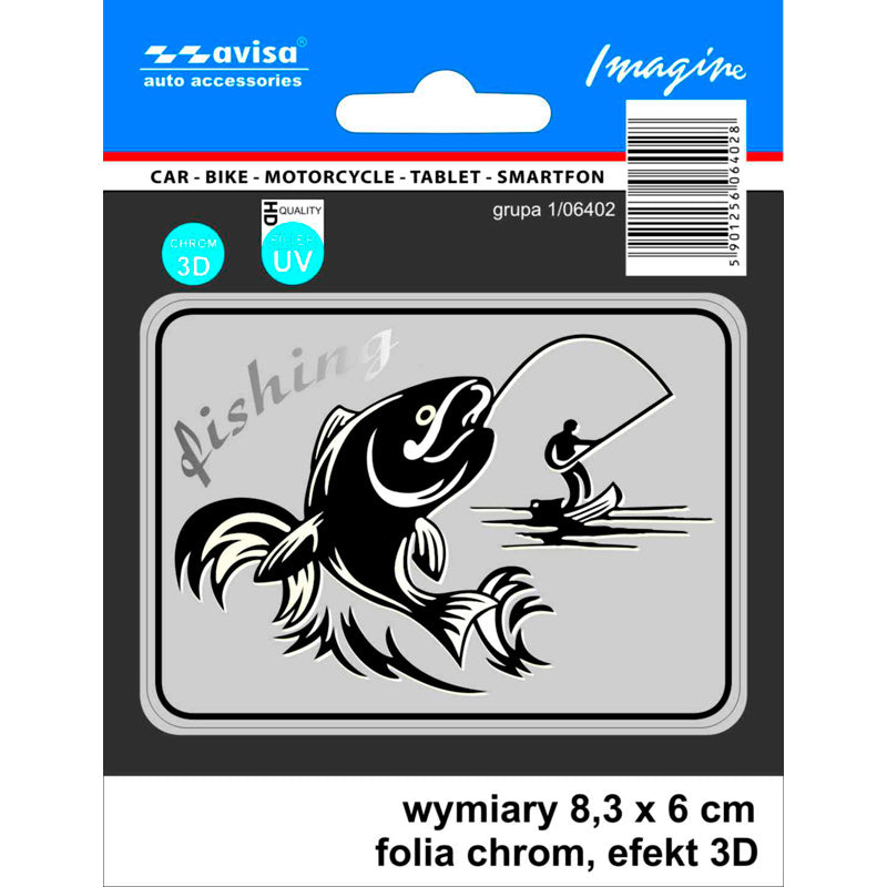 Avisa, 3D Krom Fisker AutoTattoo Klistermærke - 8,3 x 6 cm - UV Filter