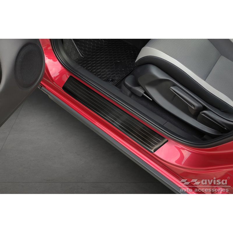 Avisa, Door Sill Protectors, Black, Stainless Steel, Fits Honda Jazz Crosstar 2020- 'Lines' - 4 pieces