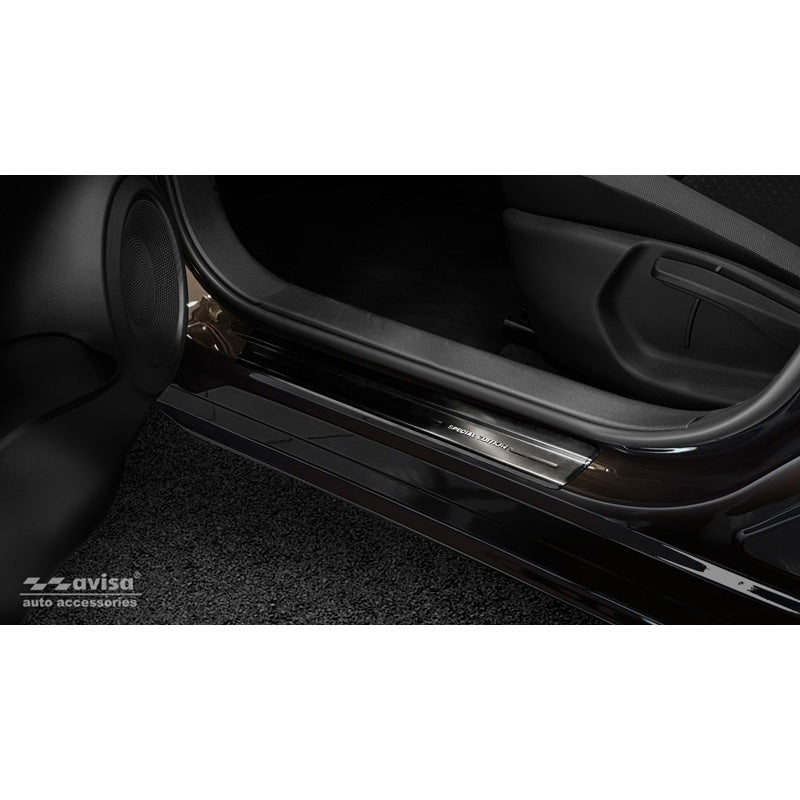 Avisa, Protectores de umbral de puerta, Negro, Acero inoxidable, para Nissan Juke II 2019- 'Special Edition' - 4 piezas