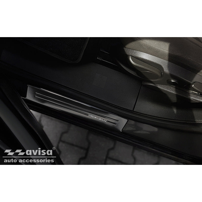 Avisa, Protezioni battitacco, Nero, Acciaio inossidabile, adatte per Opel Zafira 2012-2019 - 'Special Edition' - 4 pezzi