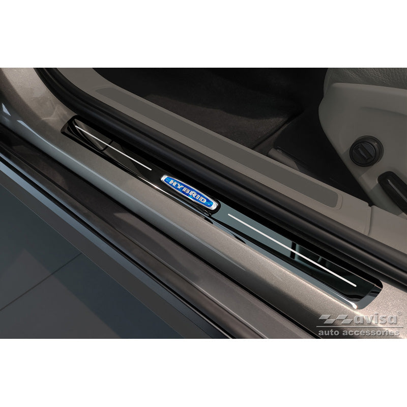 Avisa, protector de paragolpes trasero, negro brillante, acero inoxidable, compatible con Volvo V90 2016- 'Hybrid' - 4 piezas