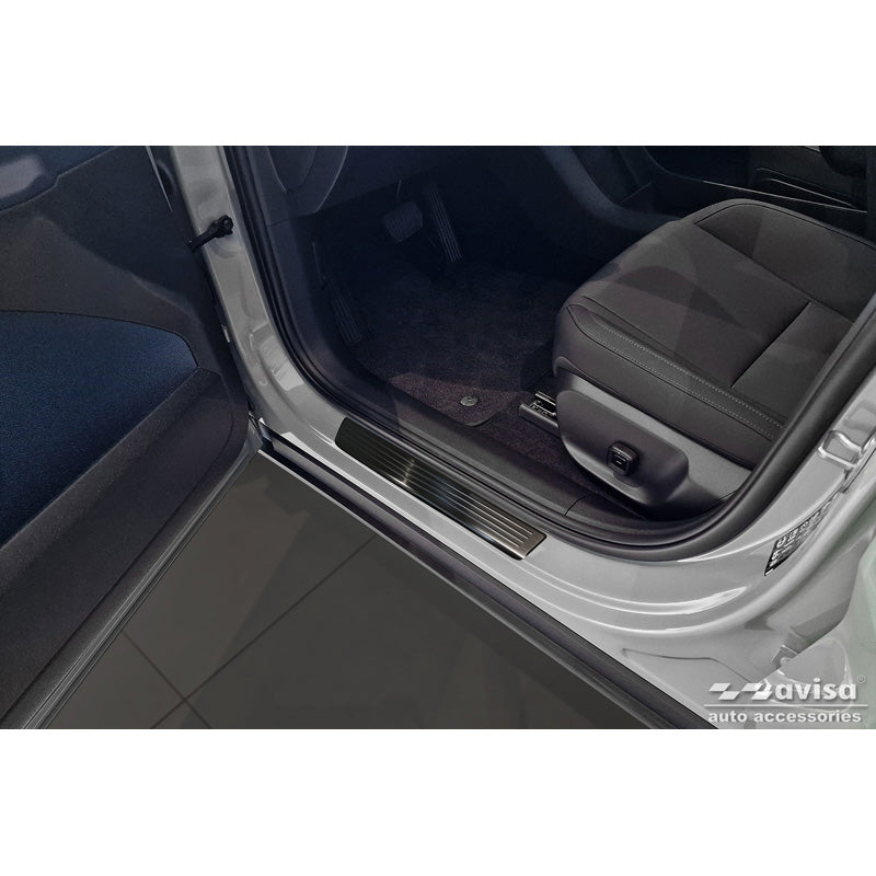 Avisa, protectores de umbral, negro, acero inoxidable, aptos para Volvo EX30 2023- - 'Lines' - 4 piezas