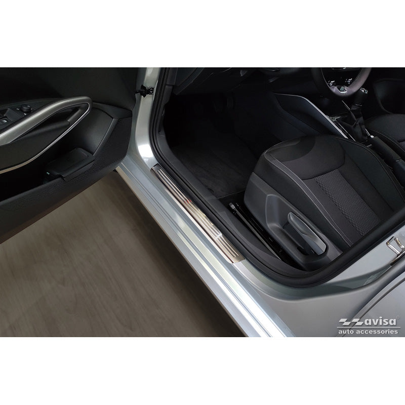 Avisa, Door sill protectors, Stainless steel, Fits Skoda Fabia IV Hatchback 2021- 'Lines' - 4 pieces