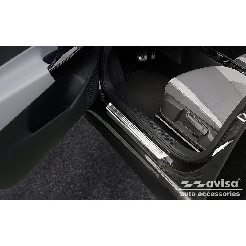 Avisa, protectores de umbral, acero inoxidable, se adapta a Volkswagen ID.3 2020-2023 & FL 2023- - 'Lines' - 4 piezas
