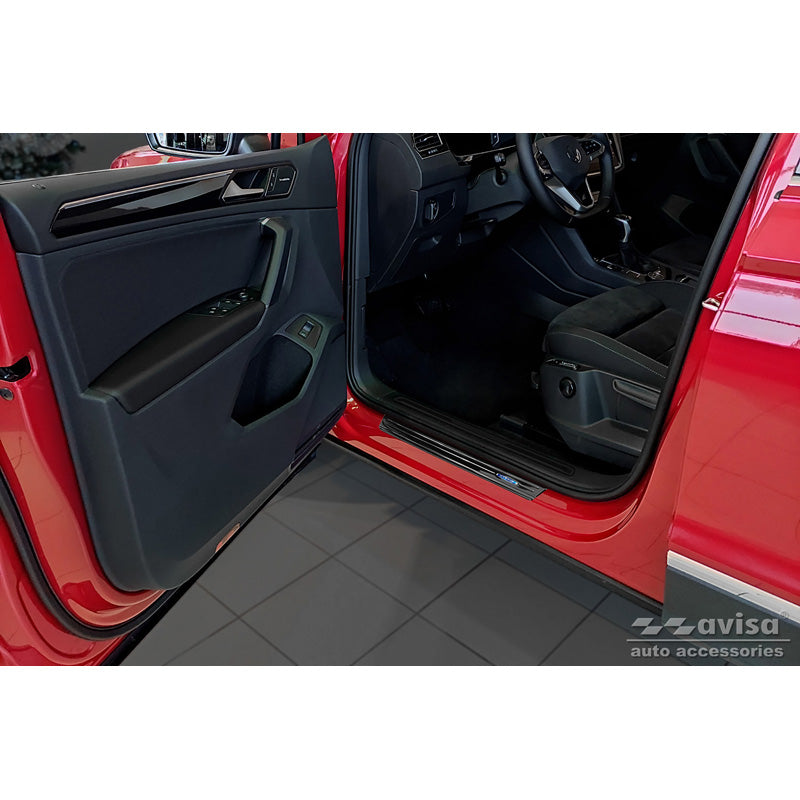 Avisa, Door Sill Protectors, Black, Stainless Steel, Fits Volkswagen Tiguan II 2016-2020 & FL 2020-2024 'Hybrid' - 4-pcs