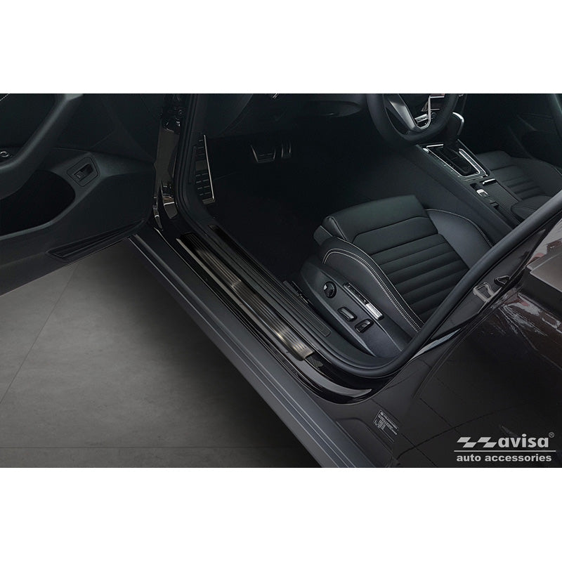 Avisa, Sill Protectors, Black, Stainless Steel, fits Volkswagen Passat 3G Sedan/Variant 2014-2023 - 'Lines' - 4 pieces