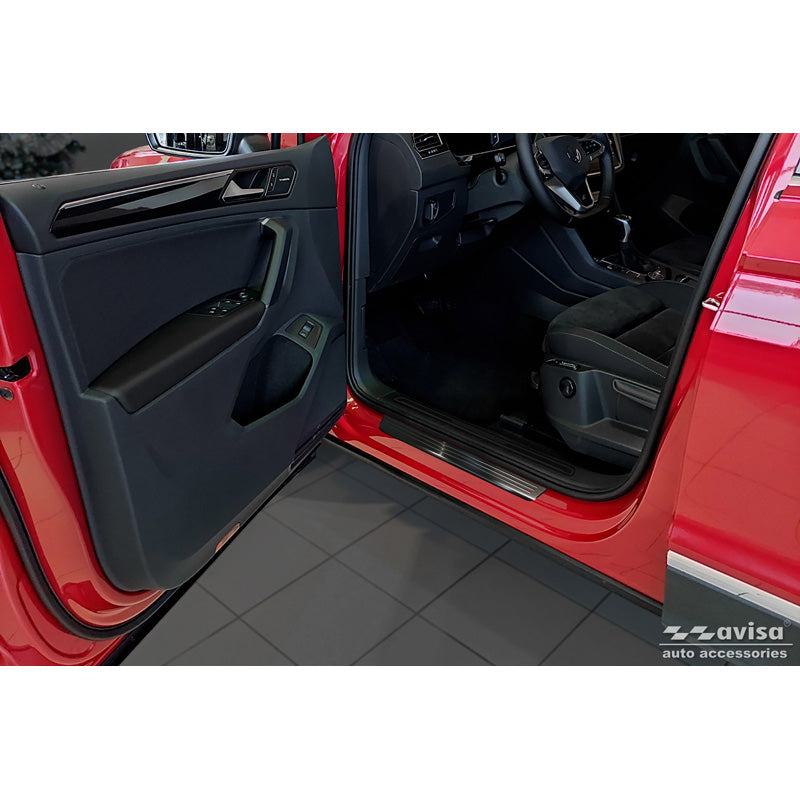 Avisa, Sill Protectors, Black, Stainless Steel, fits Volkswagen Tiguan II 2016-2020 & FL 2020- incl. Allspace 2017-2020 & FL 2020-2024 - 'Lines' - 4 pieces