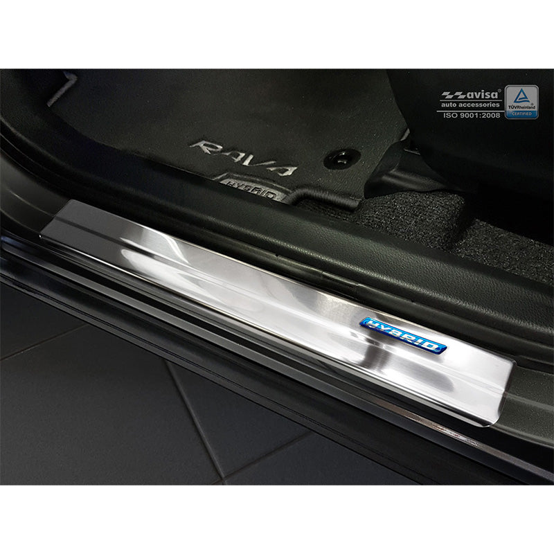 Avisa, Protectores de umbral, Acero inoxidable, compatible con Toyota C-HR 2016-2019 & FL 2019-2023 & RAV4 IV FL 2016-2018 & Lexus NX 2014-2021 - 'Hybrid' - 4 piezas