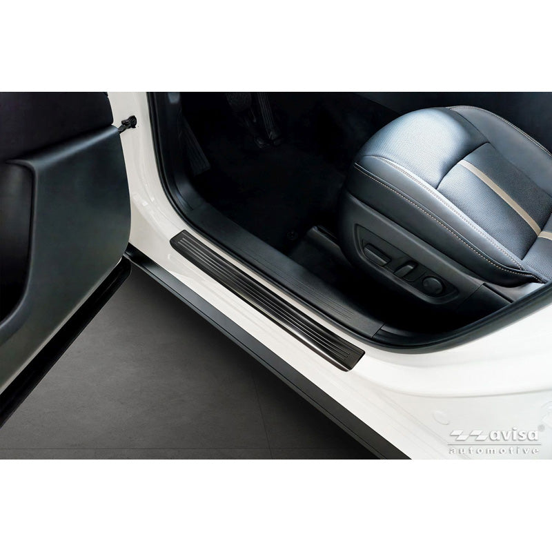 Avisa, protector de umbral, acero inoxidable negro, 'Lines', 4 uds., compatible con Mazda CX-80 (KL) (2024-)