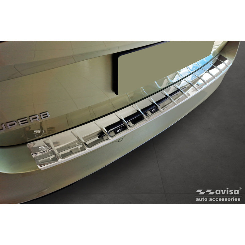 Avisa, protezione paraurti posteriore, lucido, acciaio inox, compatibile con Skoda Superb IV Combi 2023- 'A coste'