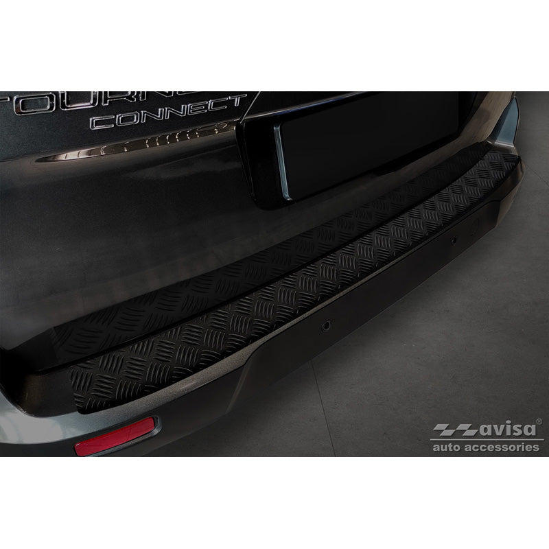 Avisa, protector de parachoques trasero, negro mate, aluminio, compatible con Ford Tourneo Connect/Transit Connect 2014-2017 & FL 2017-2022 'Placa estriada'