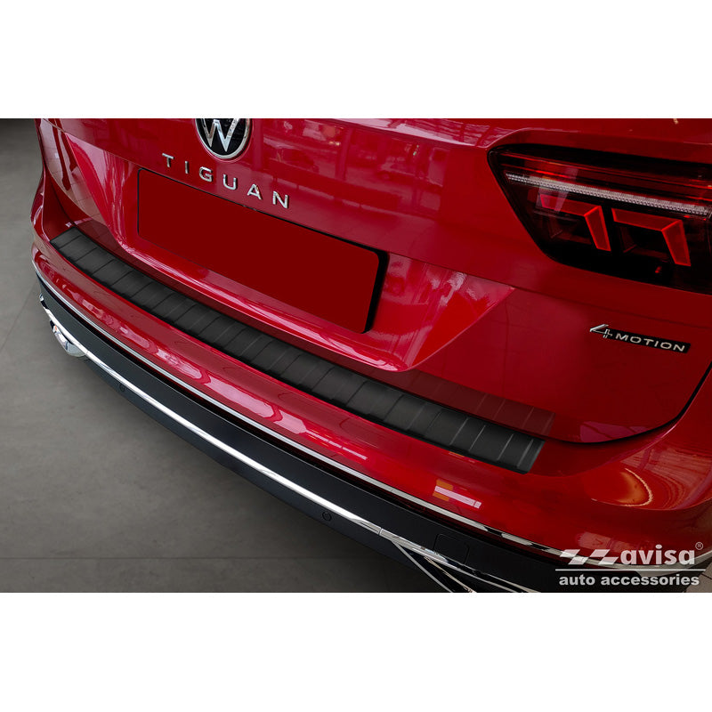 Avisa, protection de pare-chocs arrière, noir mat, acier inoxydable, compatible avec Volkswagen Tiguan II / Allspace y compris Facelift & R-Line 2016-2020 / 2020-2024 'Ribs'