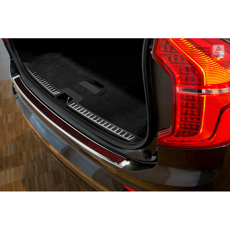 Avisa, ochrana zadního nárazníku, DeLuxe, nerezová ocel, pasuje na Volvo XC90 2015- Chrome/Red-Black Carbon