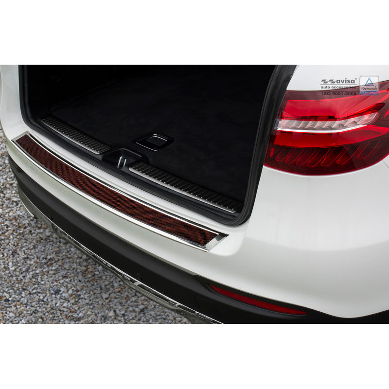 Avisa, Rear bumper protector, DeLuxe, Stainless steel, fits Mercedes GLC 2015-2019 & FL 2019- Chrome/Red-Black Carbon
