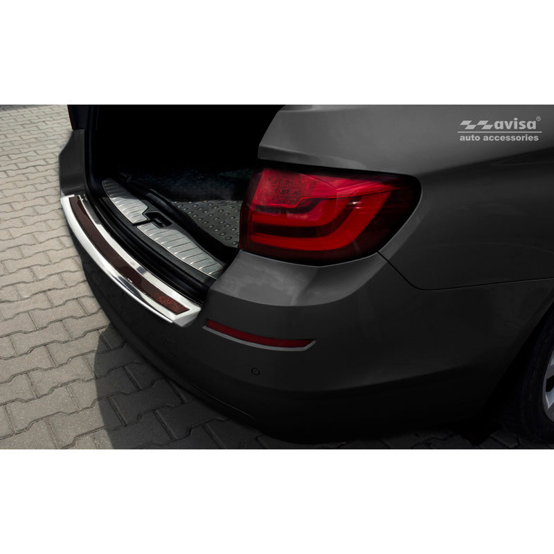 Avisa, Rear bumper protector, DeLuxe, Stainless steel, fits BMW 5-Series F11 Touring 2010-2016 Chrome/Red-Black Carbon