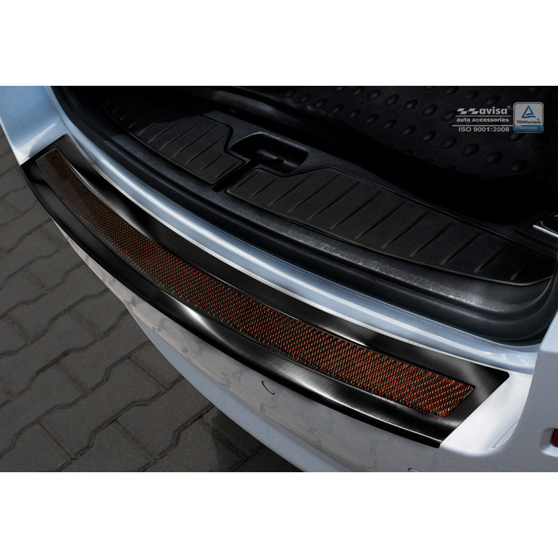 Avisa, Rear bumper protector, DeLuxe, Stainless steel, fits BMW 5-Series F11 Touring 2010-2016 Black/Red-Black Carbon