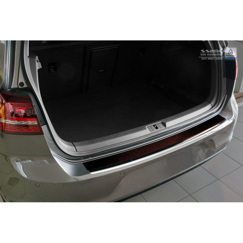 Avisa, Protection de pare-chocs arrière, DeLuxe, acier inoxydable, compatible avec Volkswagen Golf VII HB 3/5 portes 2012-2019 Chrome/Carbone rouge-noir