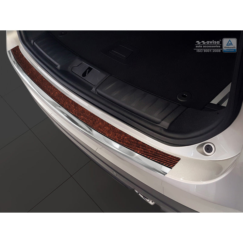 Avisa, achterbumperbeschermer, DeLuxe, roestvrij staal, past op Jaguar F-Pace 2016-2020 & FL 2020- Chroom/rood-zwart carbon