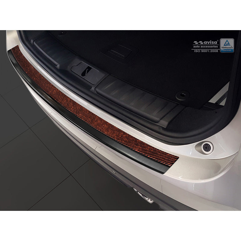 Avisa, achterbumperbeschermer, DeLuxe, roestvrij staal, past op Jaguar F-Pace 2016-2020 & FL 2020- Zwart/rood-zwart carbon