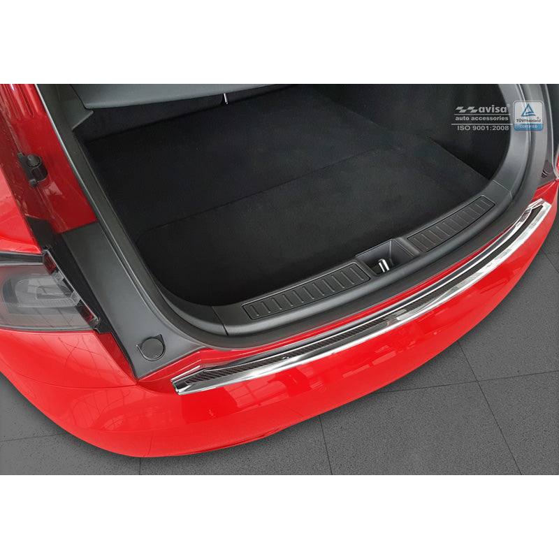 Avisa, Osłona tylnego zderzaka, DeLuxe, stal nierdzewna, pasuje do Tesla Model S 2012-2016 & Facelift 2016- chrom/czarny karbon