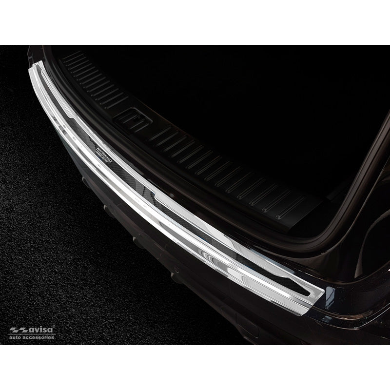 Avisa, protector de paragolpes trasero, DeLuxe, acero inoxidable, compatible con Porsche Cayenne III 2017- 'Performance' Espejo plata/Carbono negro