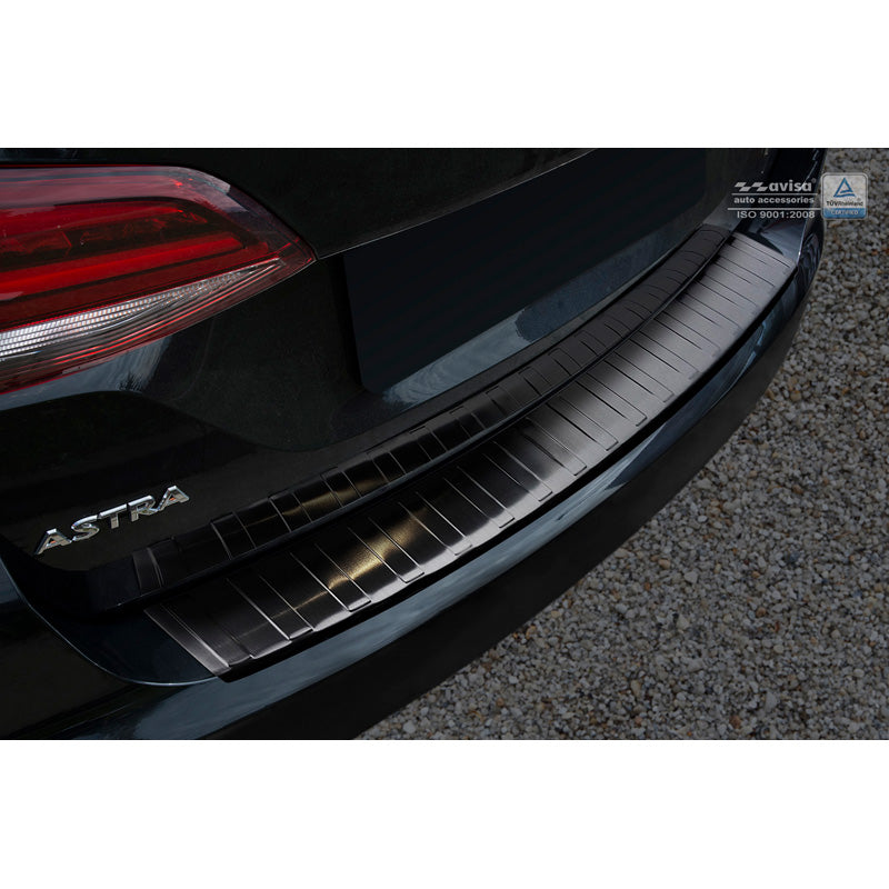 Avisa, Rear bumper protector, Black, Stainless steel, fits Opel Astra K Sportstourer 2016-2022 'Ribs'
