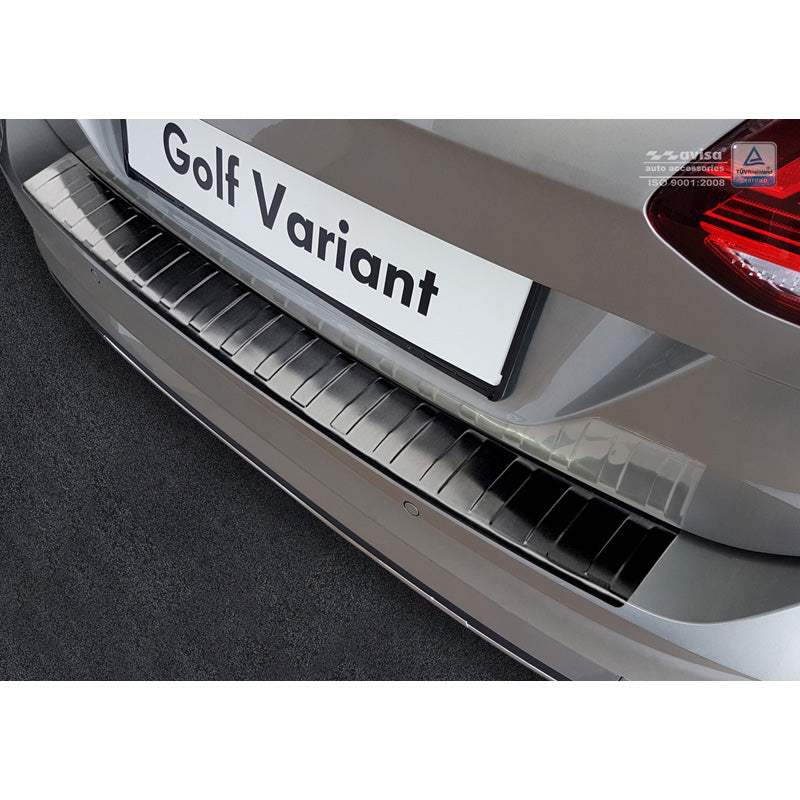 Avisa, achterbumperbeschermer, zwart, roestvrij staal, passend voor Volkswagen Golf VII Variant Facelift incl. R-Line & Alltrack 2017-2020 'Ribs'
