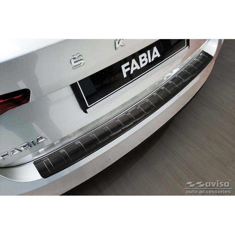 Avisa, Rear bumper protector, Black, Stainless steel, fits Skoda Fabia IV Hatchback 2021- 'Ribs'
