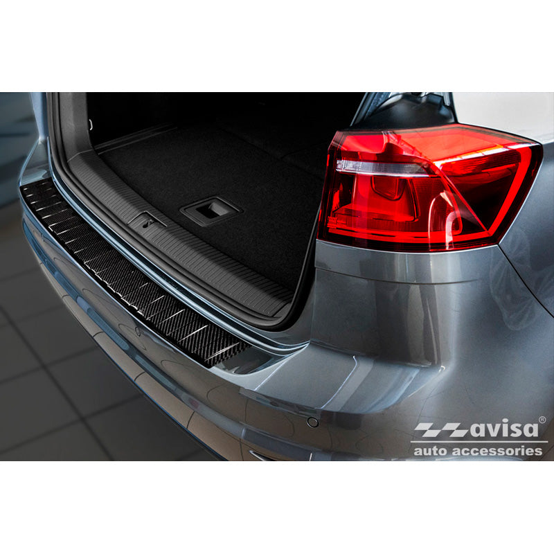 Avisa, Rear bumper protector, 3D genuine carbon, fits Volkswagen Golf Sportsvan 2014-2017 & FL 2017- 'Ribs'