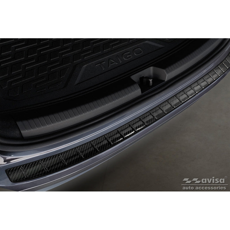 Avisa, Rear bumper protector, 3D genuine carbon, fits Volkswagen Taigo 2021- 'Ribs'
