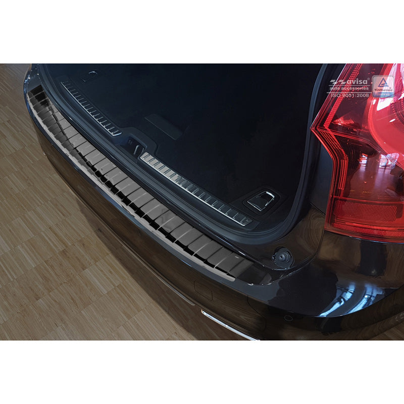 Avisa, protector de paragolpes trasero, negro brillante, acero inoxidable, compatible con Volvo V90 9/2016- 'Ribs'