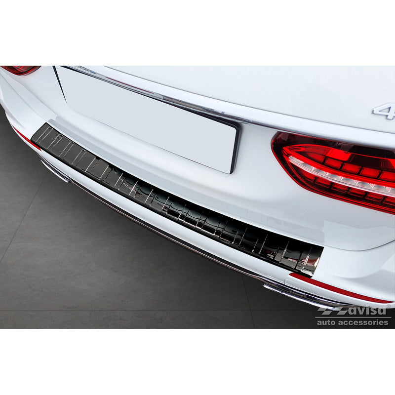 Avisa, ochrana zadního nárazníku, lesklá černá, nerezová ocel, vhodné pro Mercedes E-Class Estate S213 2016- (včetně E53 AMG) 'Ribs'