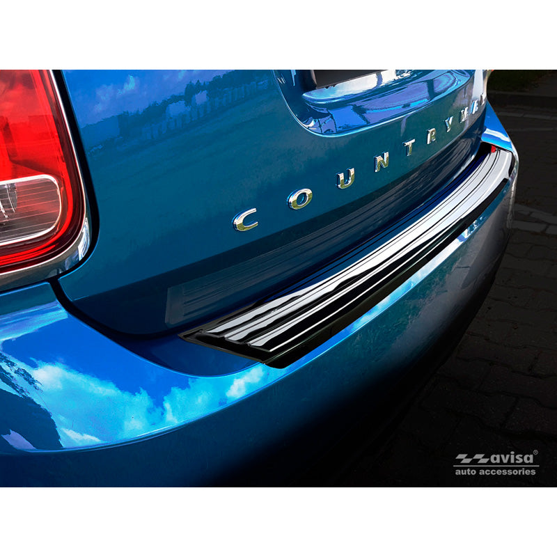 Avisa, Rear Bumper Protector, Glossy Black, Stainless Steel, Fits Mini Countryman F60 2016-2020 'flag/lines'