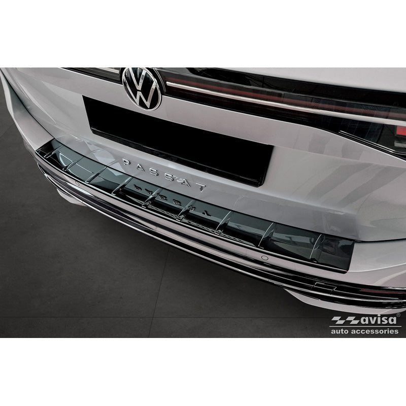Avisa, Rear Bumper Protector, Glossy Black, Stainless Steel, Fits Volkswagen Passat Variant (CJ5) 2023- 'Ribs'