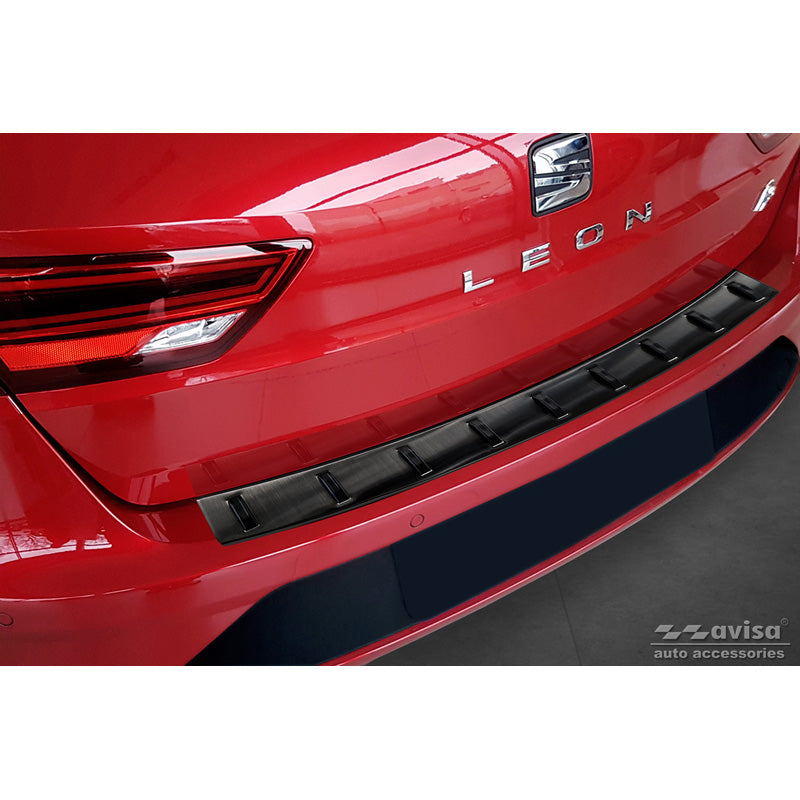 Avisa, Protector de parachoques trasero, negro, acero inoxidable, compatible con Seat Leon ST (5F) 2013-2017 & Facelift 2017-2020 'STRONG EDITION'