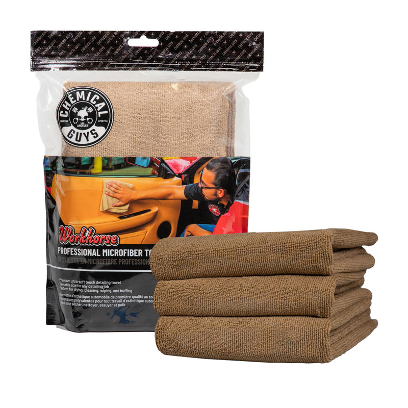 Chemical Guys Workhorse Serviette en microfibre de qualité professionnelle - beige 16x16'' (lot de 3)