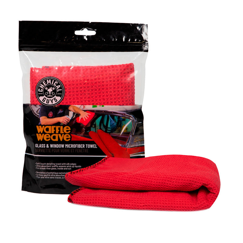 Chemical Guys Serviette en microfibre à tissage gaufré pour vitres et fenêtres - Rouge 24x16''