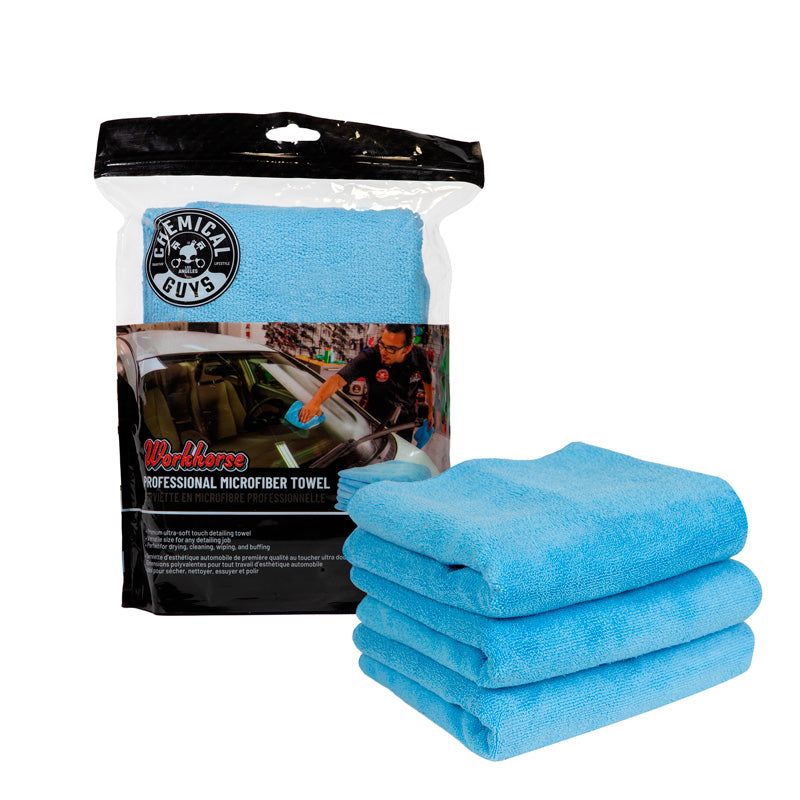 Chemical Guys Workhorse Serviette en microfibre de qualité professionnelle - Bleu 16x16'' (3 Pack)