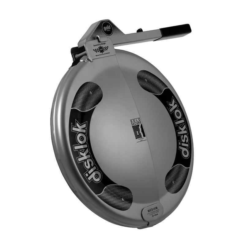 Disklok, Bloqueo de volante, Gold Edition, Mediano (39-44 cm), Plata, Aprobado SCM MP-03