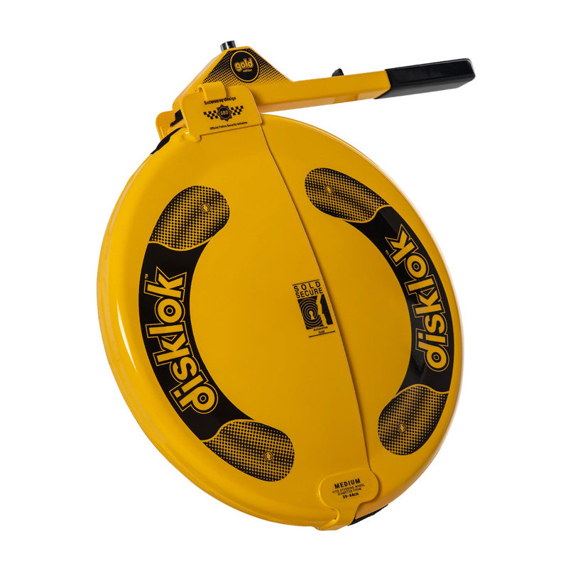 Disklok, Bloqueo de volante, Gold Edition, Mediano (39-44 cm), Amarillo, Aprobado SCM MP-03