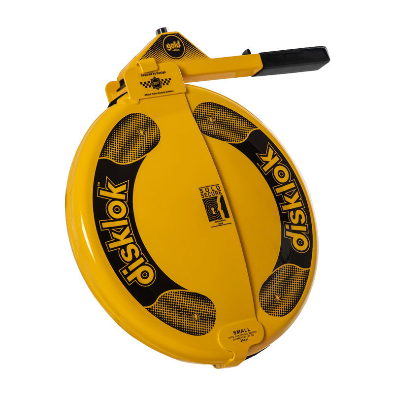 Disklok, Bloqueo de dirección, Gold Edition, Pequeño (35-39 cm), Amarillo, Aprobado SCM MP-03