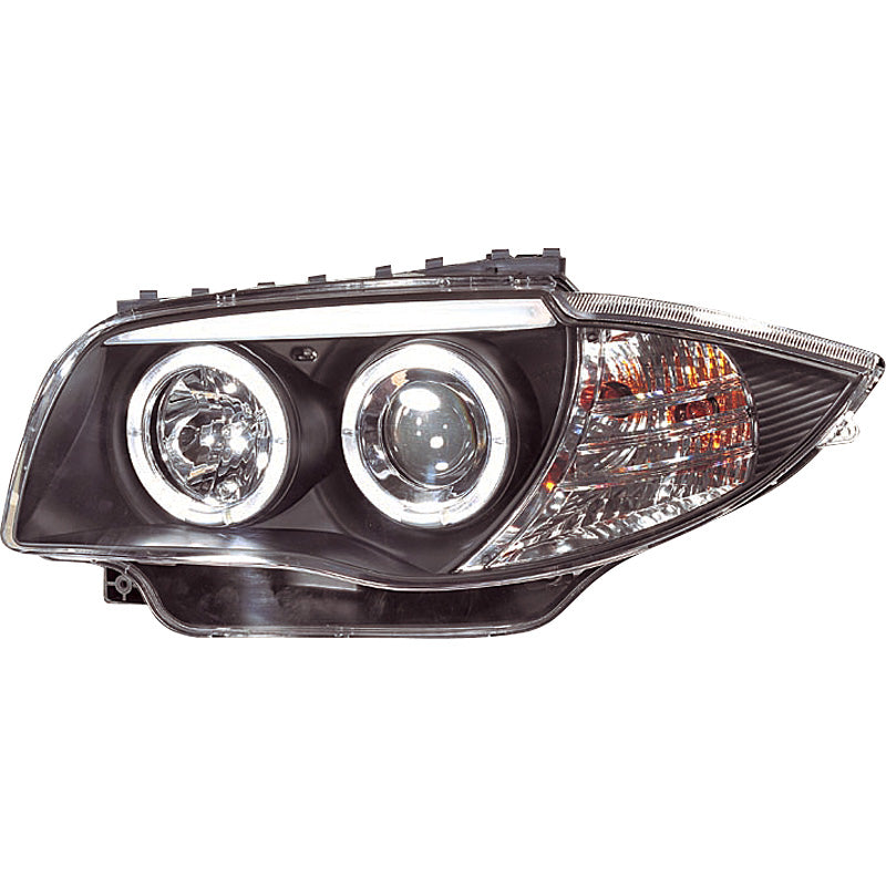 Faros delanteros, compatible con BMW 1-Series E81/E87 2004-2011 - negro - incl. Halos