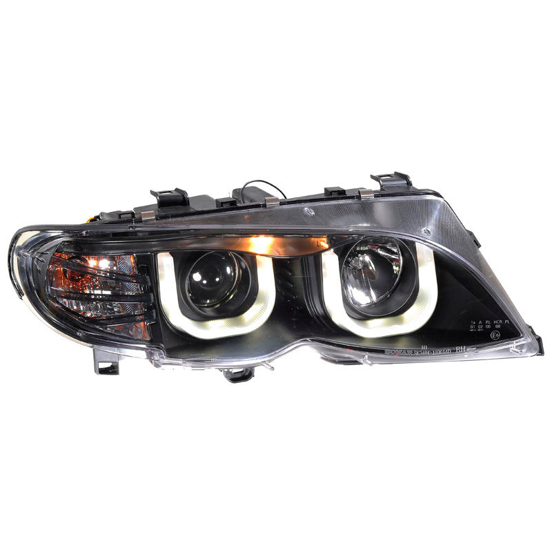 Przednie reflektory, wygląd DRL pasuje do BMW 3-Series E46 Sedan/Touring 2002-2005 - czarny - w tym silnik regulacji
