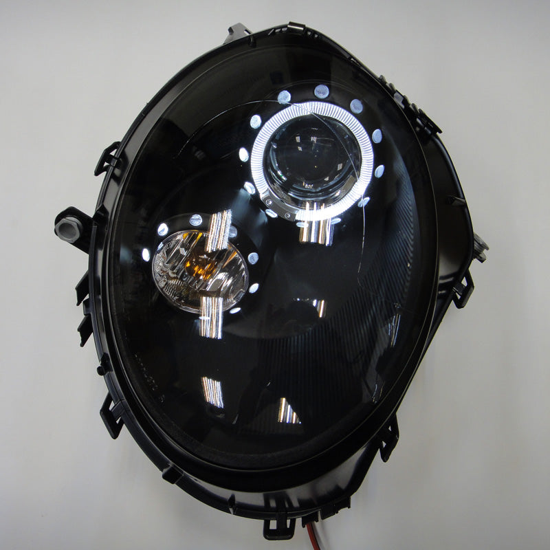 Koplampen, geschikt voor BMW New Mini R55-R57 2006-2010 - zwart - incl. Halos & hoogteregelmotor