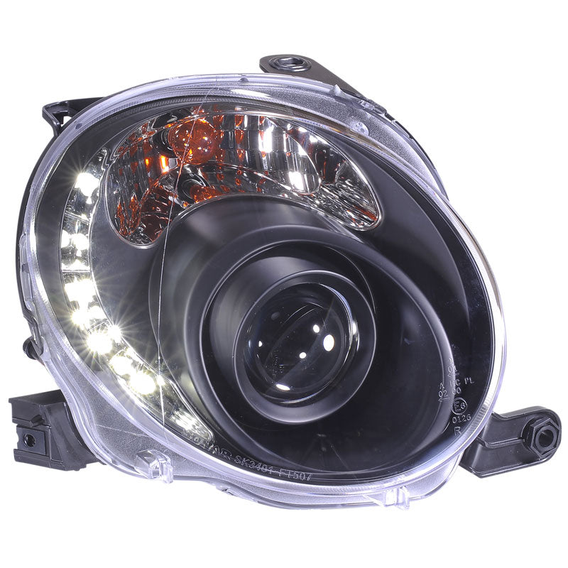 Headlights, DRL look fits Fiat 500 2007- - black