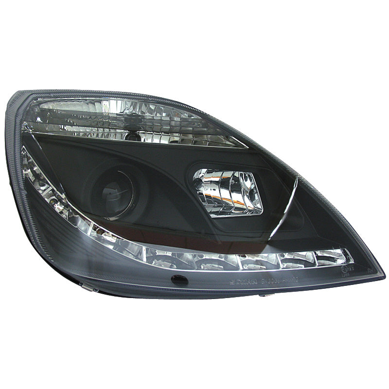 Headlights, DRL-Look fits Ford Fiesta VI 2002-2008 - black