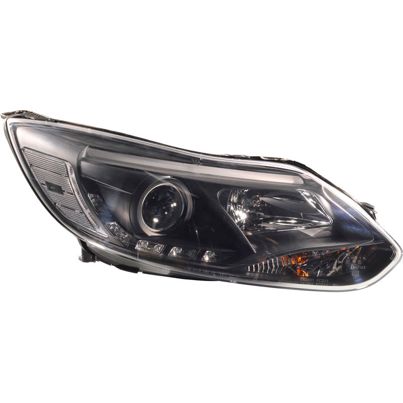 Faros delanteros, aspecto DRL compatibles con Ford Focus III 2011- - negro - incl. motor de ajuste
