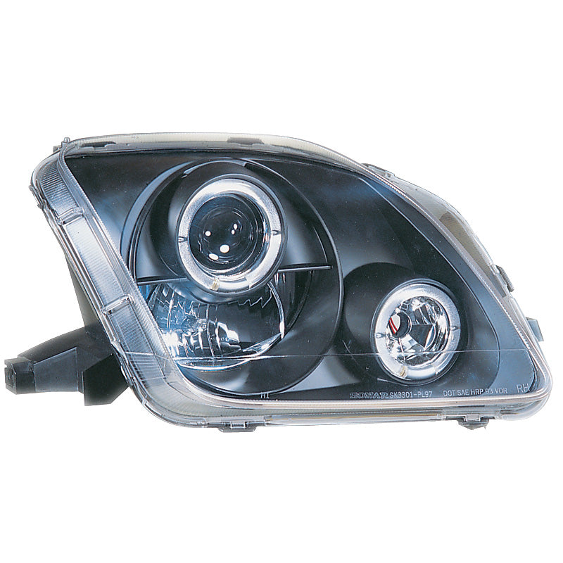 Headlights, fits Honda Prelude 1997-2001 - Black - incl. Halos